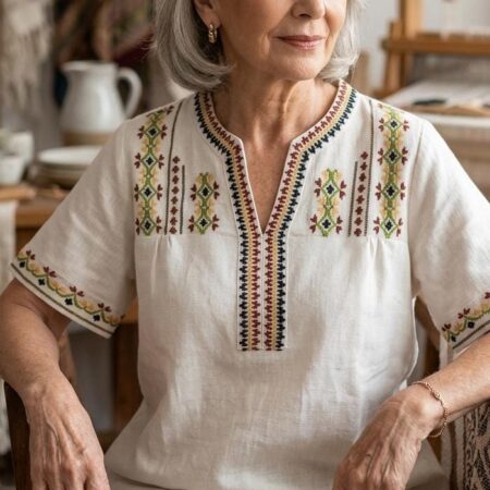 Blusa mangas cortas lino con ao po'i